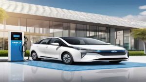A BYD electric car parked at a charging station, with a sleek design and modern features.