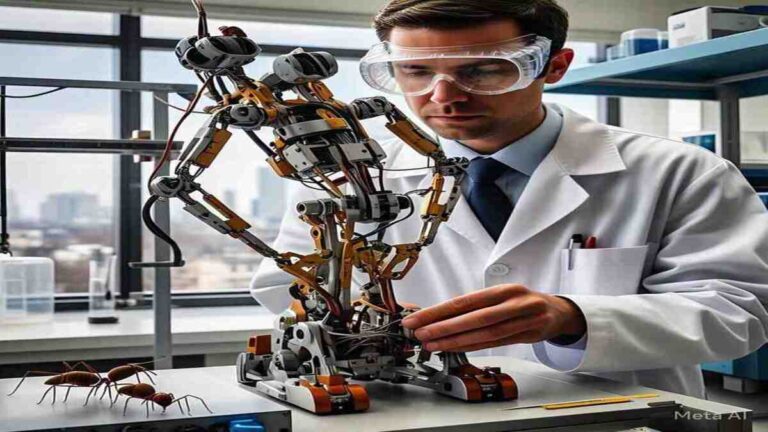 an ai generated image of ants in lab with the doctor working on project related to ant robotics