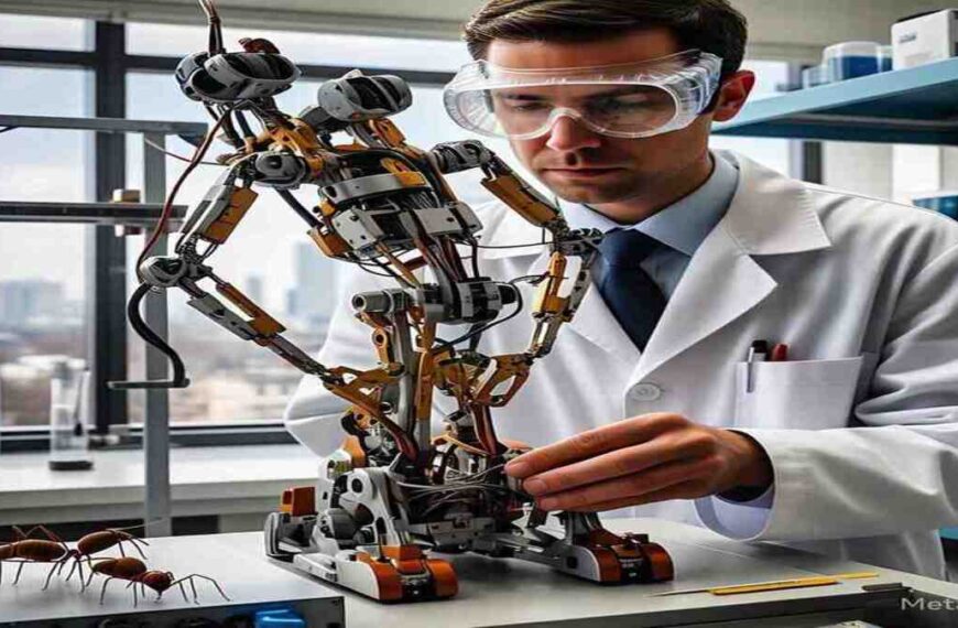 an ai generated image of ants in lab with the doctor working on project related to ant robotics