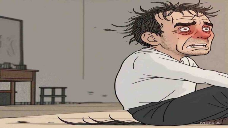 an ai generated image of a man depressed from excessive hair fall